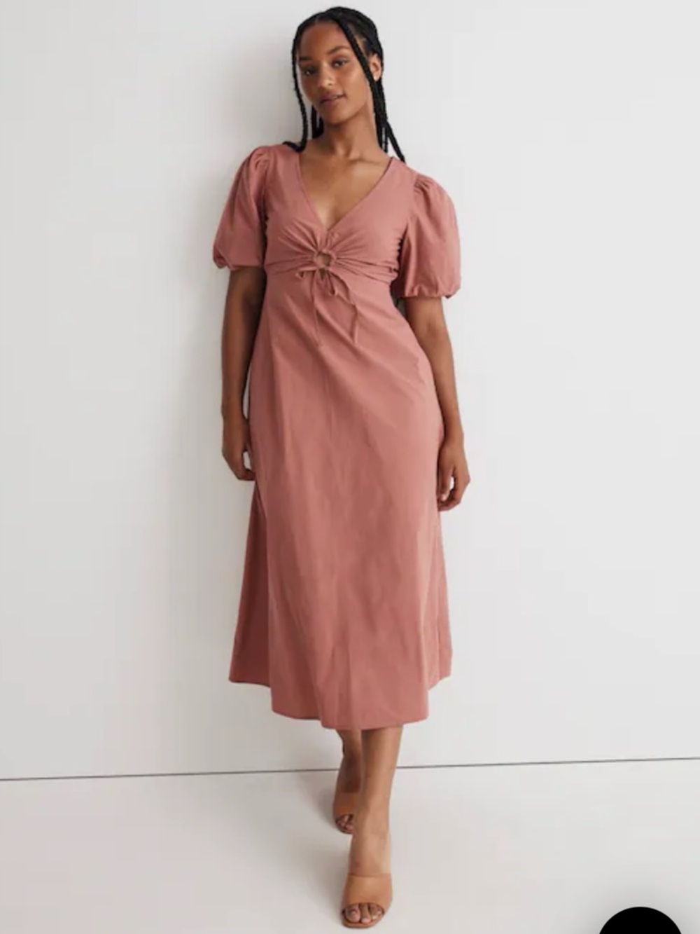 Madewell Poplin Cutout Puff-Sleeve Midi‎ Dress in Vintage Quartz size 2
